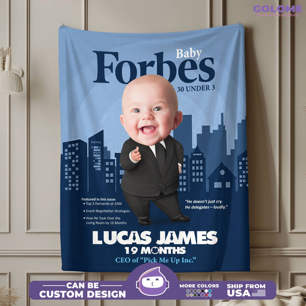 Personalized Baby Forbes Blanket – Funny CEO-Inspired Design with Custom Photo & Name